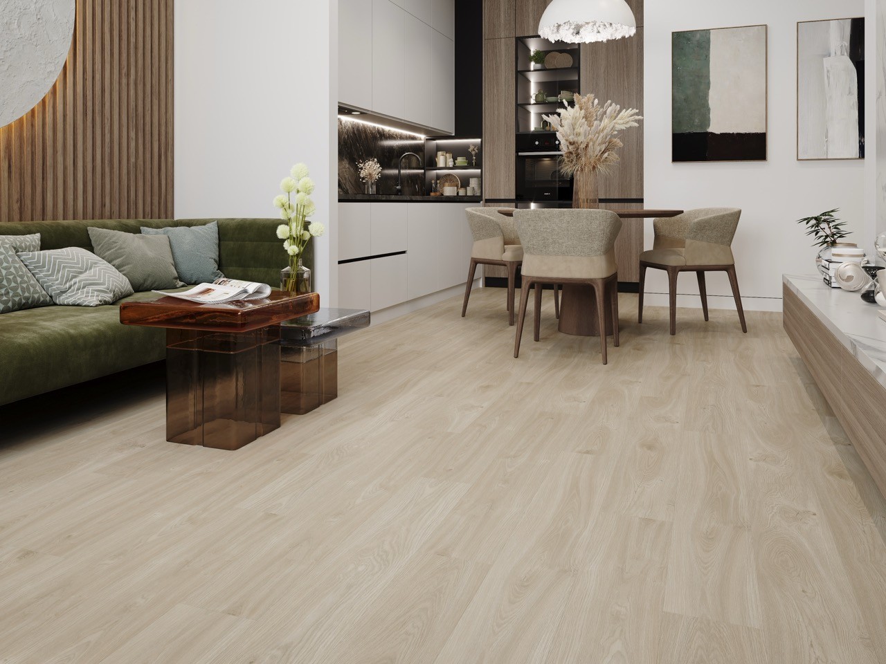 Кварцвиниловый SPC ламинат Cronafloor Nano Дуб Ампир ZH-81143-1 1200×180×3,5 фото в интерьере